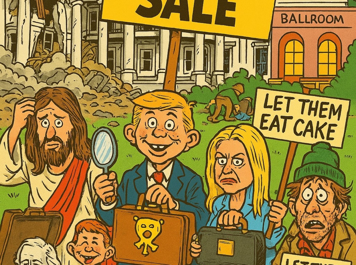 Agent Orange Holds Garage Sale on site of demolished East WIng of White House to fund government